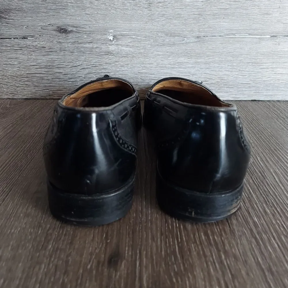 Stamati Mastroianni Hand Made Leather Wing Tip Tassel Loafers Black Size 11